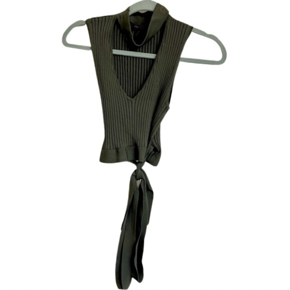 BCBGMaxazria Hana Mock-Neck Top Dark Olive